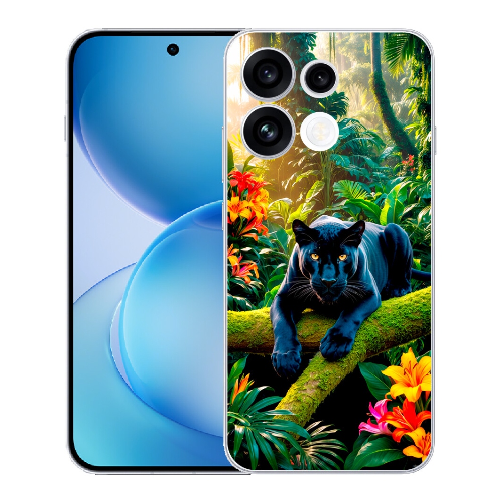 Gélový kryt mmCase na Oppo Reno 16 FS 5G - čierny panter v džungli