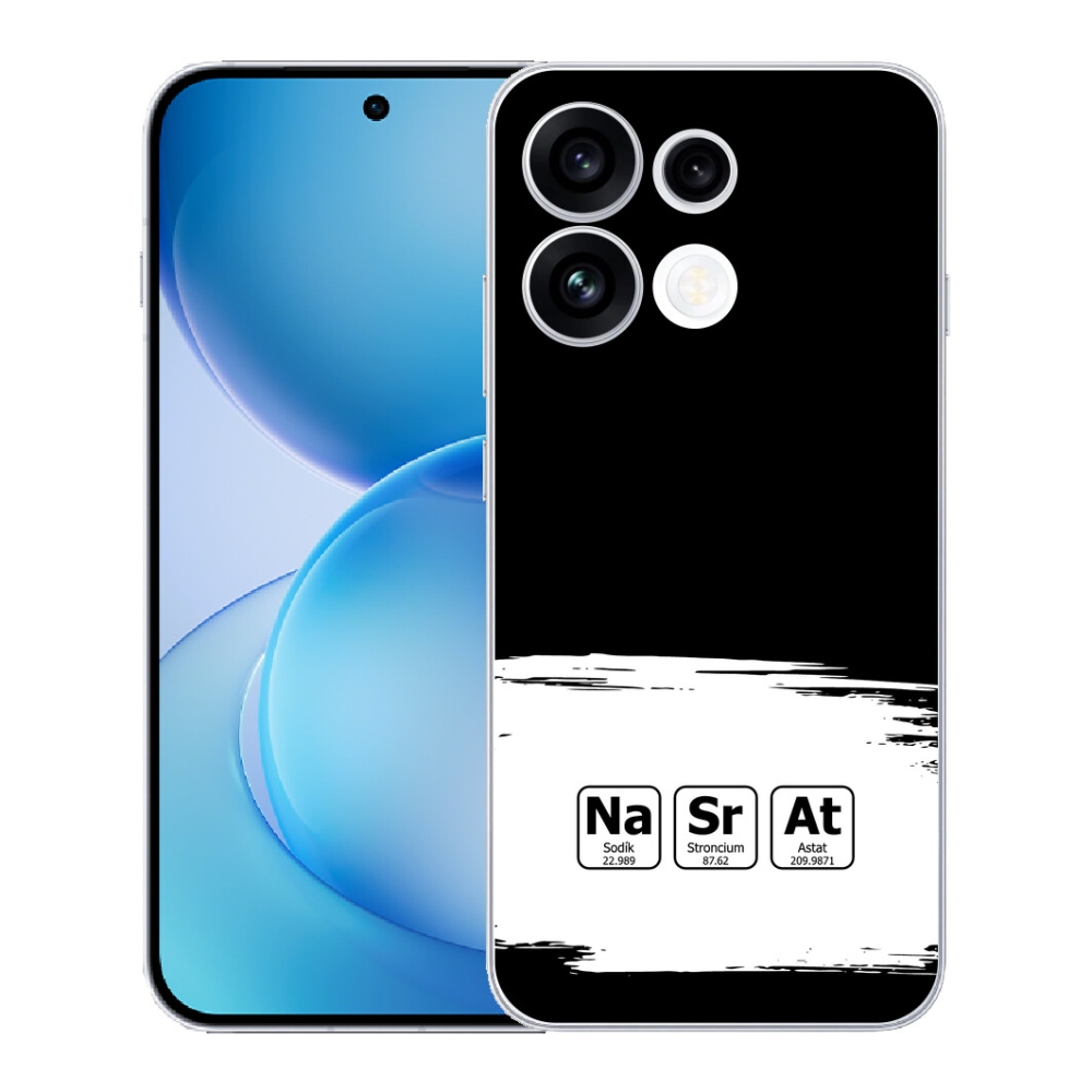 Gélový kryt mmCase na Oppo Reno 16 FS 5G - chemické prvky bieločierne pozadie