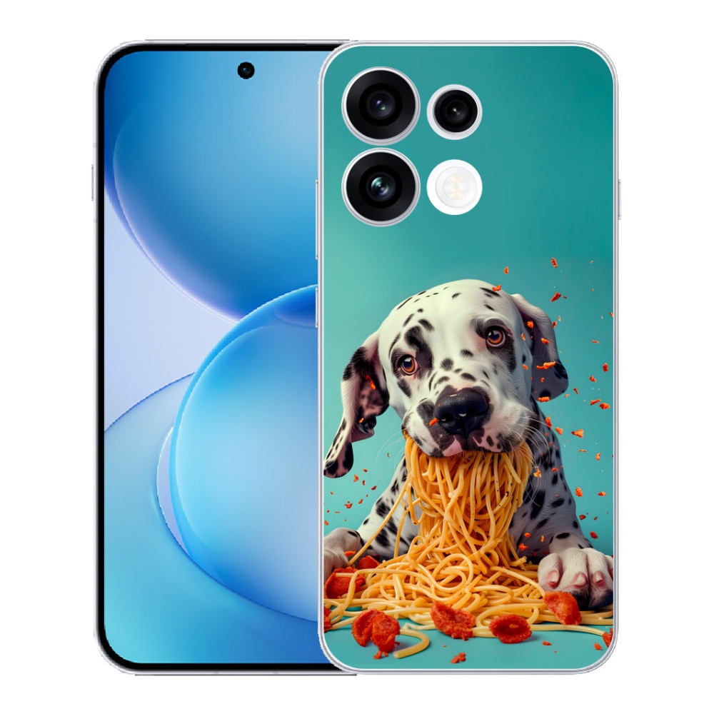 Gélový kryt mmCase na Oppo Reno 16 FS 5G - dalmatín a špagety