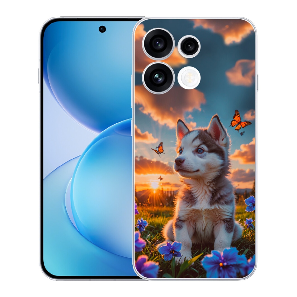 Gélový kryt mmCase na Oppo Reno 16 FS 5G - husky pri západe slnka