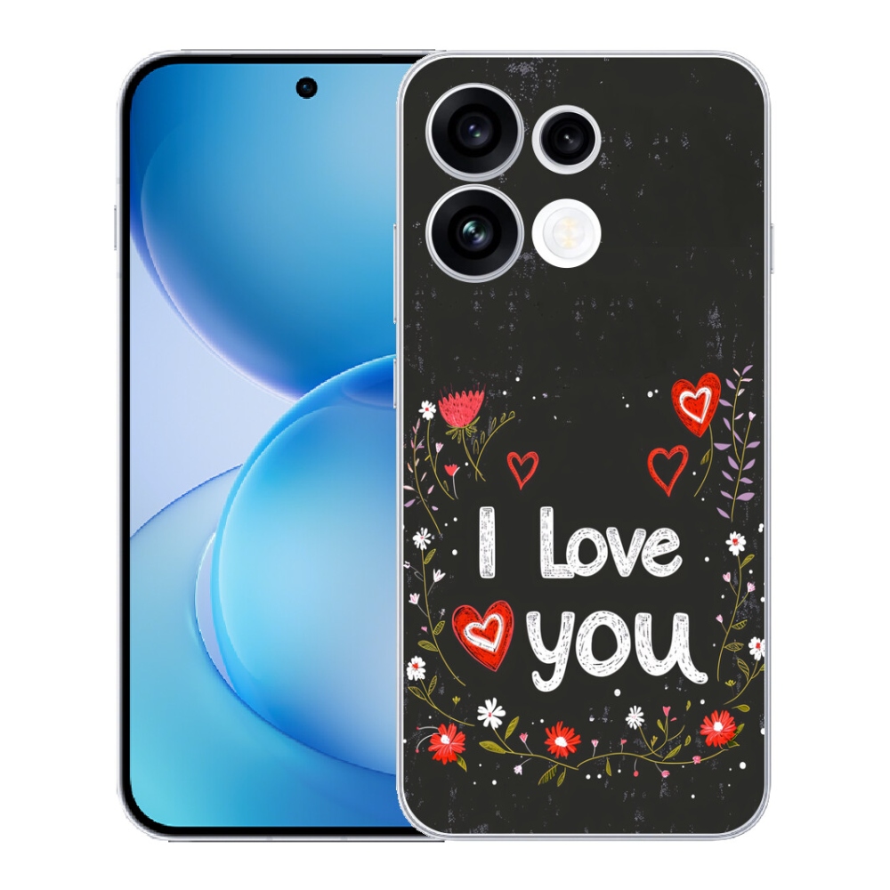 Gélový kryt mmCase na Oppo Reno 16 FS 5G - I love you čierne pozadie