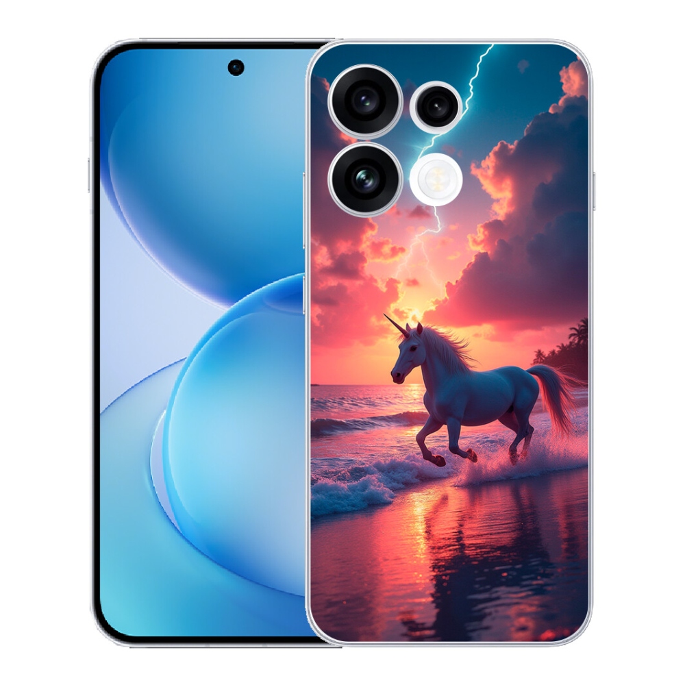 Gélový kryt mmCase na Oppo Reno 16 FS 5G - jednorožec na pláži