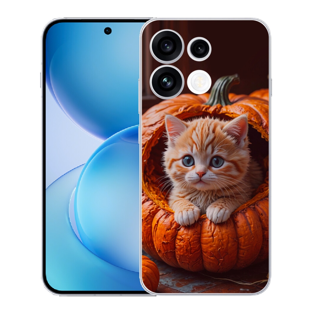 Gélový kryt mmCase na Oppo Reno 16 FS 5G - mačiatko a tekvica 2