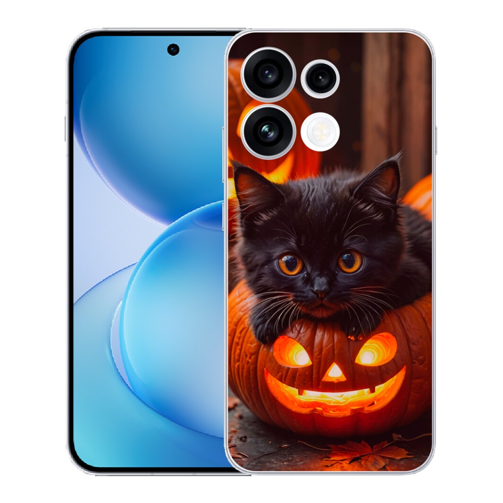 Gélový kryt mmCase na Oppo Reno 16 FS 5G - mačiatko a tekvica
