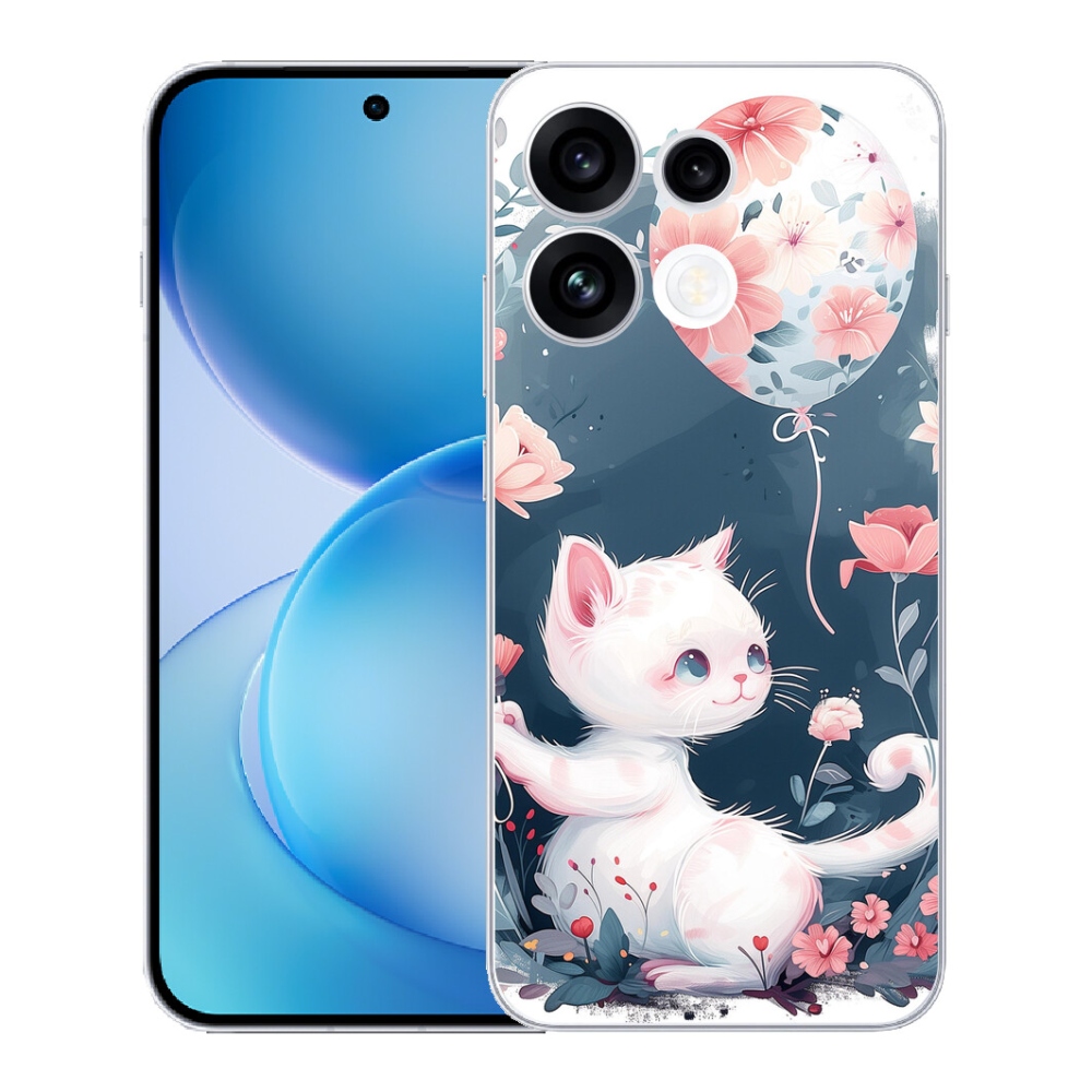 Gélový kryt mmCase na Oppo Reno 16 FS 5G - mačiatko s balónikom