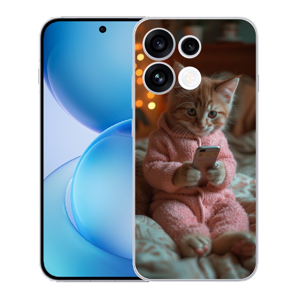 Gélový kryt mmCase na Oppo Reno 16 FS 5G - mačiatko s mobilom