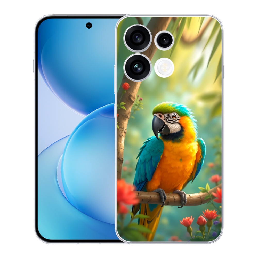 Gélový kryt mmCase na Oppo Reno 16 FS 5G - papagáj ara modrožltá