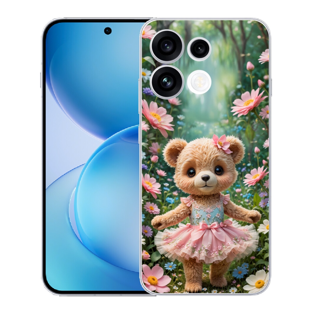 Gélový kryt mmCase na Oppo Reno 16 FS 5G - roztomilý medvedík v kvetoch