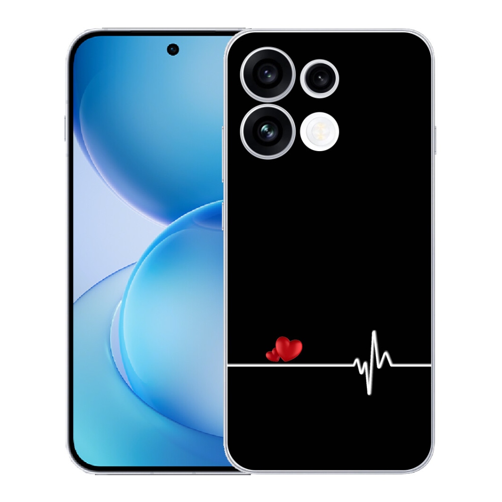 Gélový kryt mmCase na Oppo Reno 16 FS 5G - srdce a tep čierne pozadie