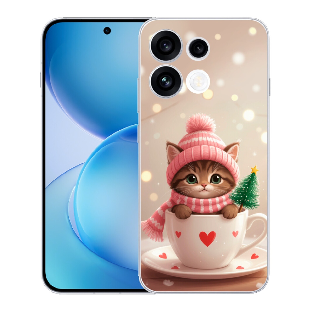 Gélový kryt mmCase na Oppo Reno 16 FS 5G - vianočné mačiatko v hrnčeku