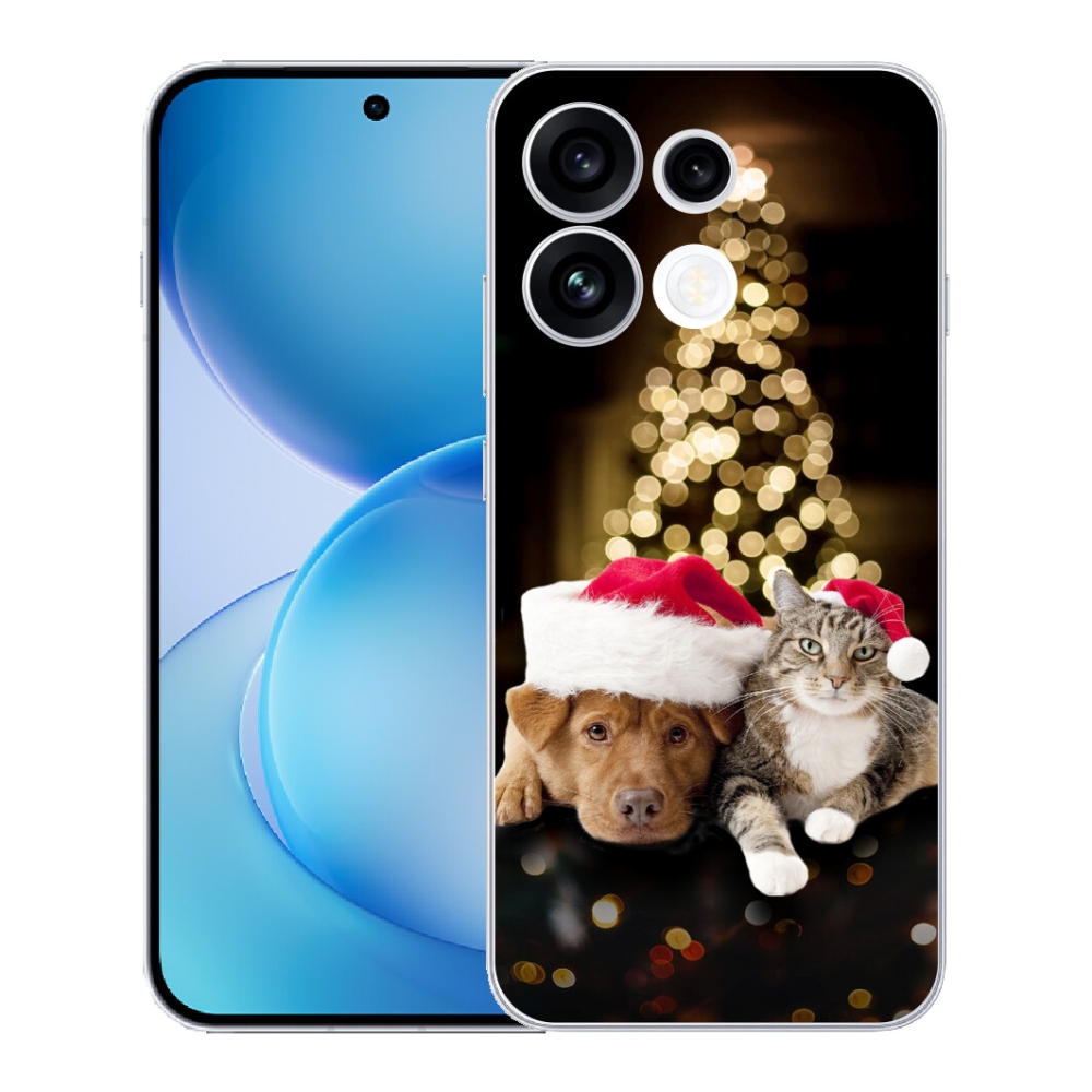 Gélový kryt mmCase na Oppo Reno 16 FS 5G - vianočný pes a mačka