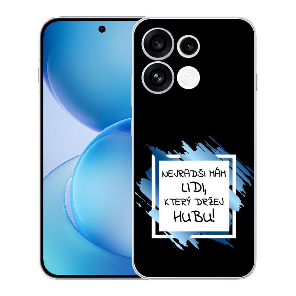 Gélový kryt mmCase na Oppo Reno 16 FS 5G - vtipný text 7 bieločierne pozadie