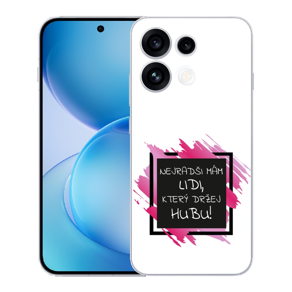 Gélový kryt mmCase na Oppo Reno 16 FS 5G - vtipný text 7 čiernobiele pozadie