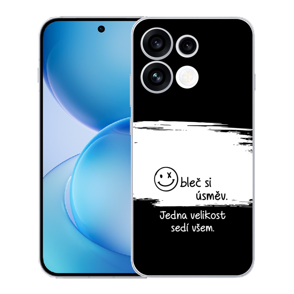 Gélový kryt mmCase na Oppo Reno 16 FS 5G - vtipný text 8 bieločierne pozadie