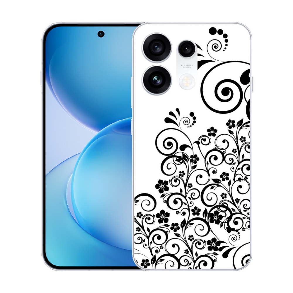Gélový kryt mmCase na Oppo Reno 16 Pro 5G - čiernobiele kvetinové vzory