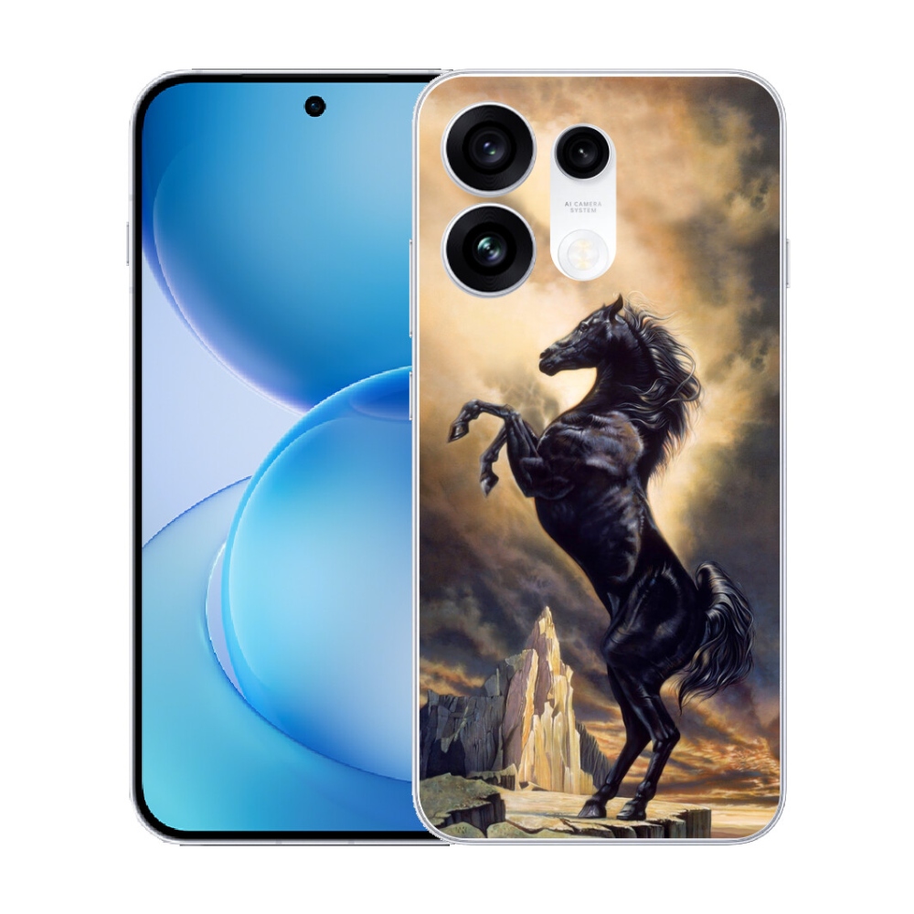 Gélový kryt mmCase na Oppo Reno 16 Pro 5G - čierny kreslený kôň