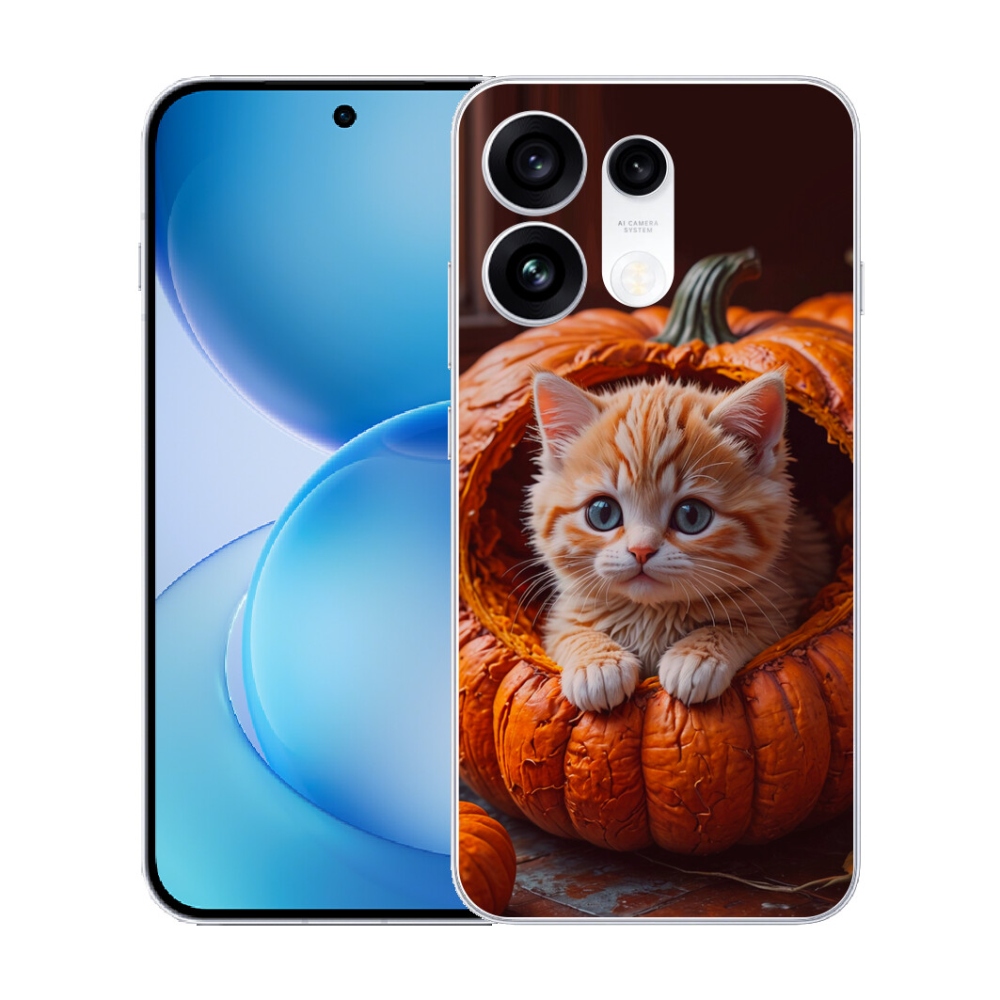 Gélový kryt mmCase na Oppo Reno 16 Pro 5G - mačiatko a tekvica 2