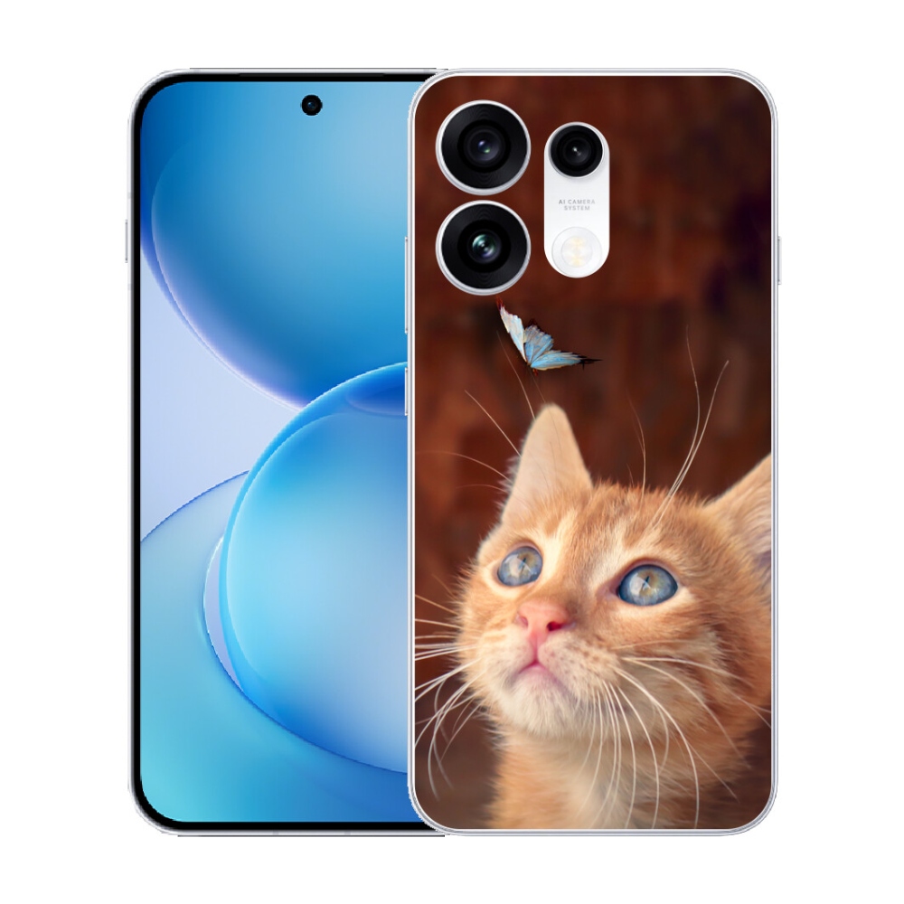 Gélový kryt mmCase na Oppo Reno 16 Pro 5G - motýľ a mačiatko