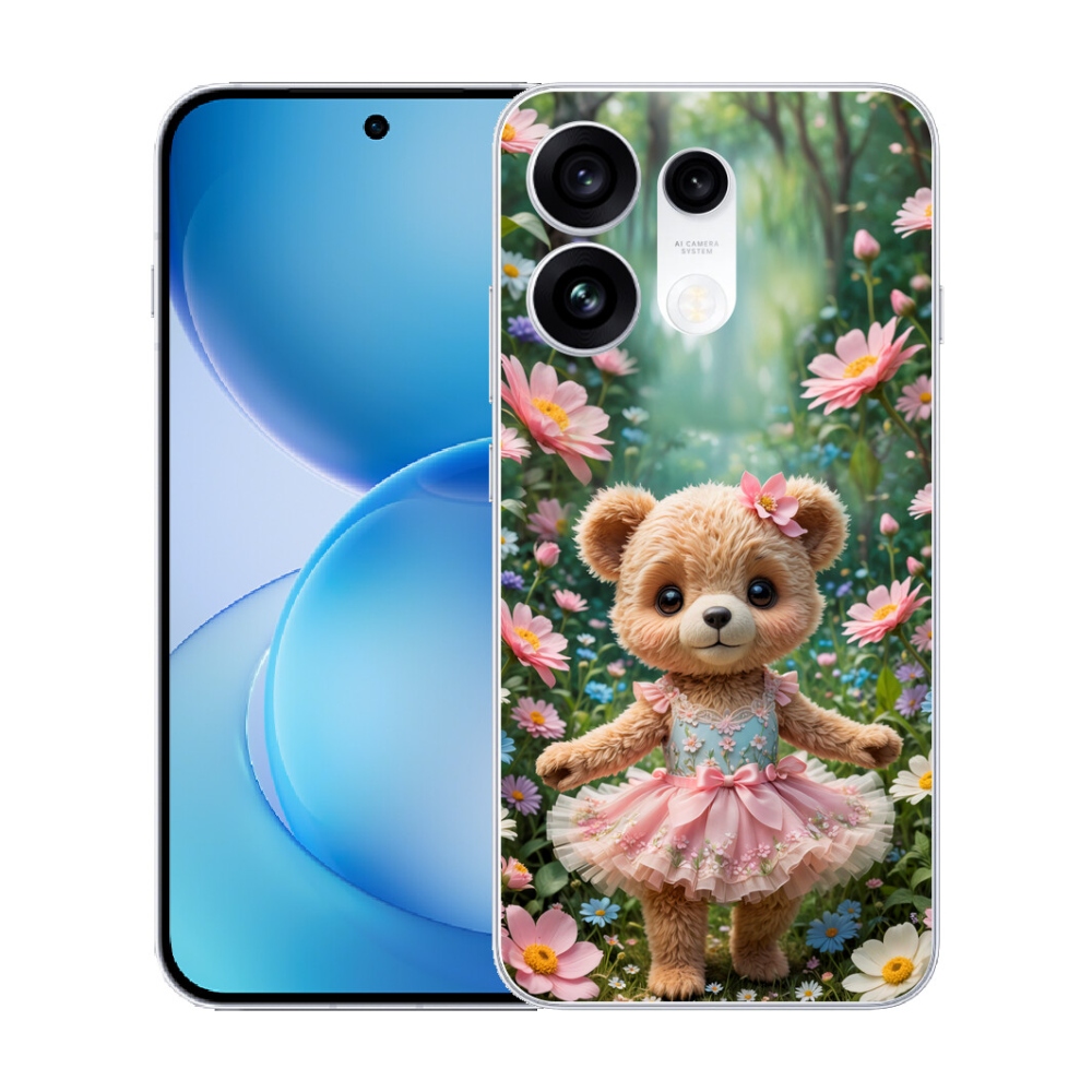 Gélový kryt mmCase na Oppo Reno 16 Pro 5G - roztomilý medvedík v kvetoch