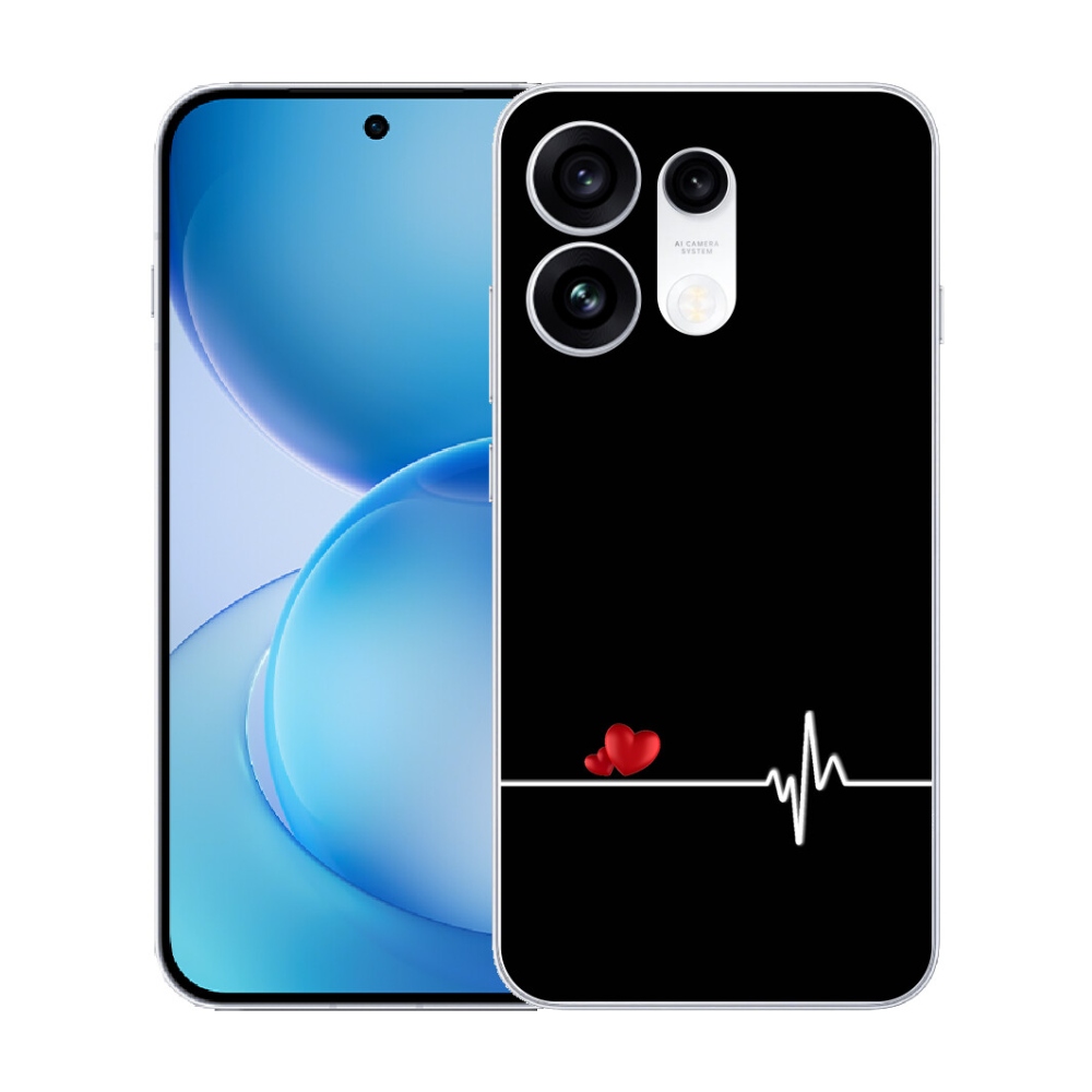 Gélový kryt mmCase na Oppo Reno 16 Pro 5G - srdce a tep čierne pozadie