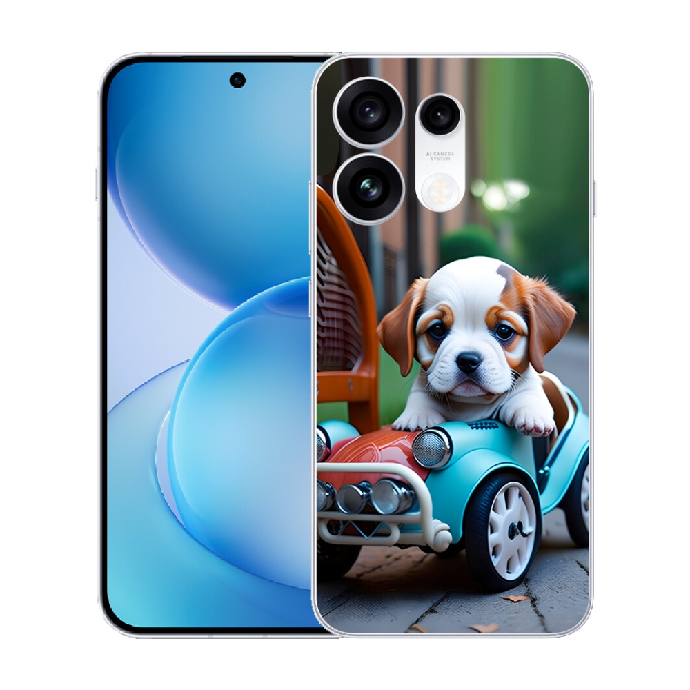 Gélový kryt mmCase na Oppo Reno 16 Pro 5G - šteňa v retro aute