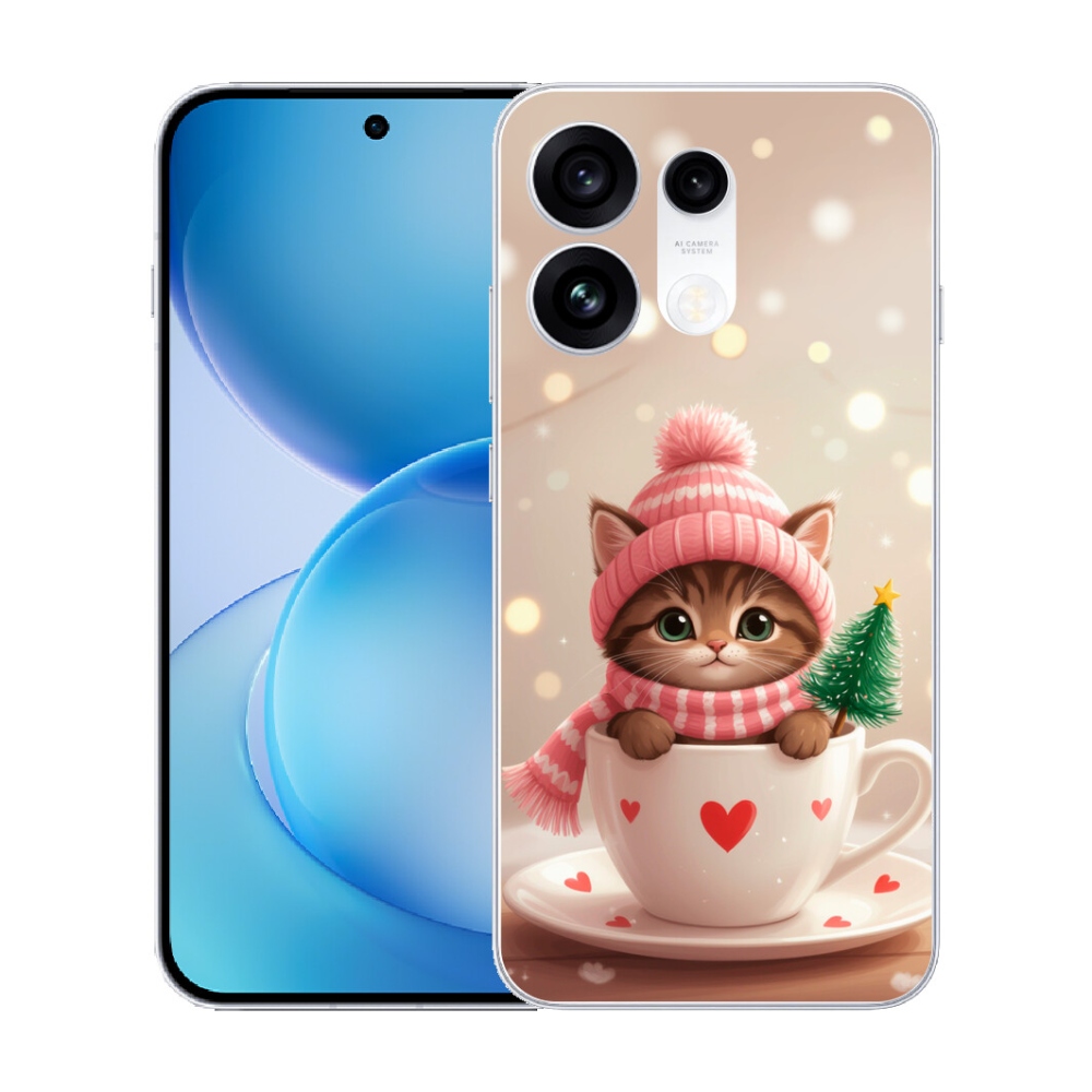Gélový kryt mmCase na Oppo Reno 16 Pro 5G - vianočné mačiatko v hrnčeku