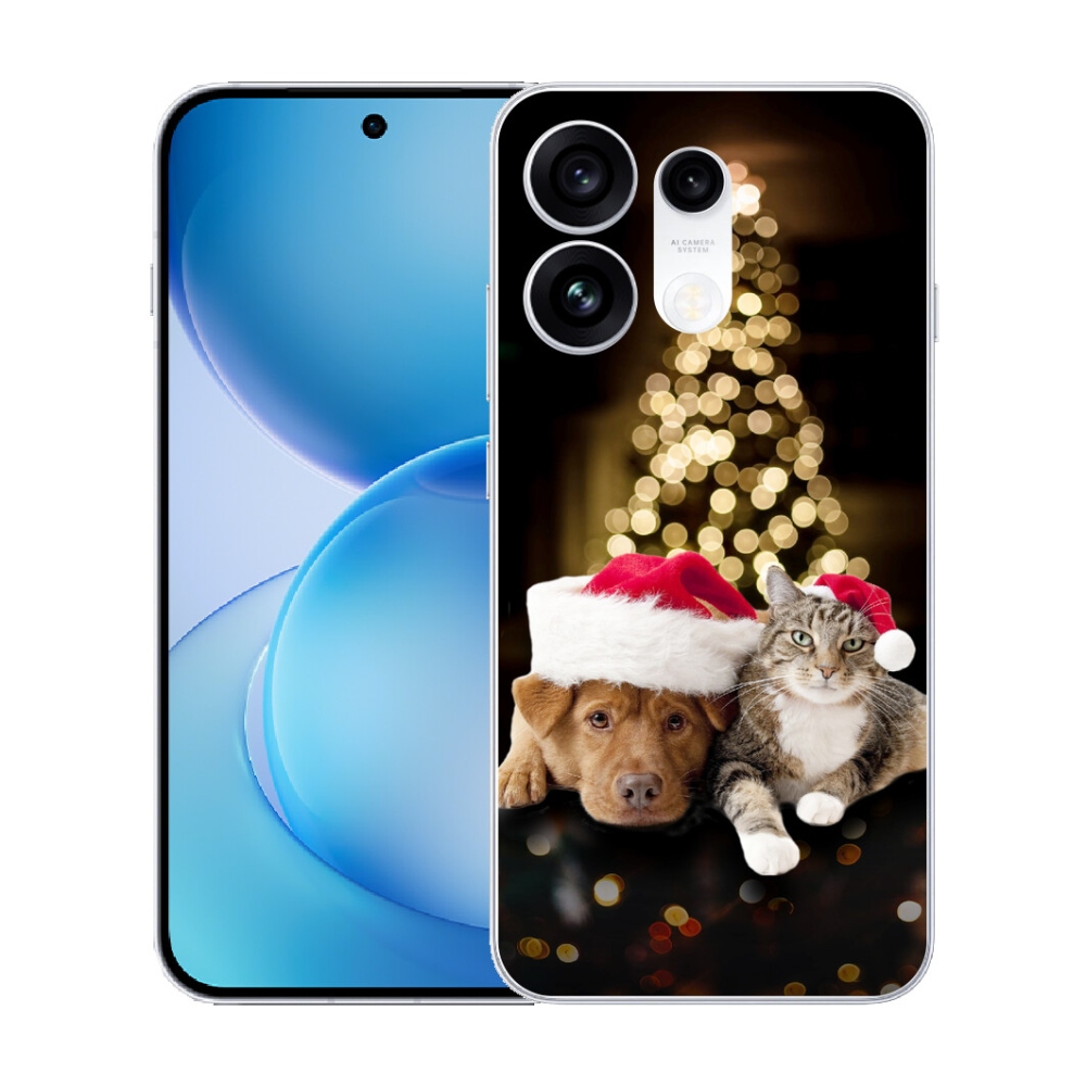 Gélový kryt mmCase na Oppo Reno 16 Pro 5G - vianočný pes a mačka