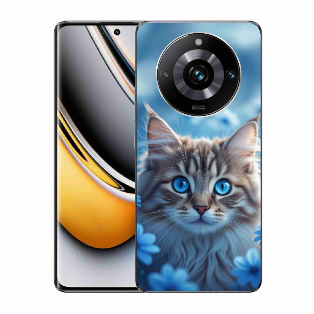 Gélový kryt mmCase na Realme 11 Pro 5G/11 Pro+ 5G - mačiatko v modrých kvetoch