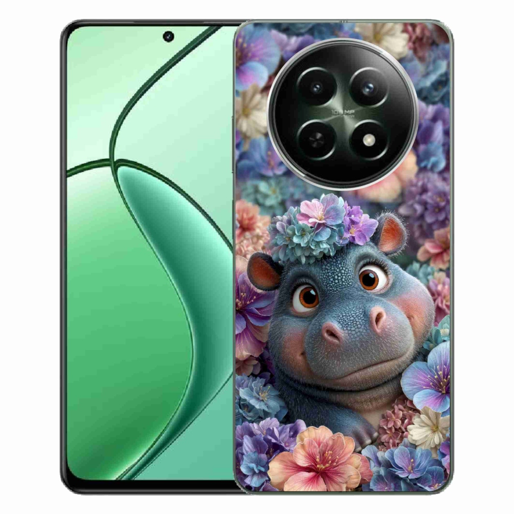 Gélový kryt mmCase na Realme 12 5G/12x 5G - hrošík v kvetoch