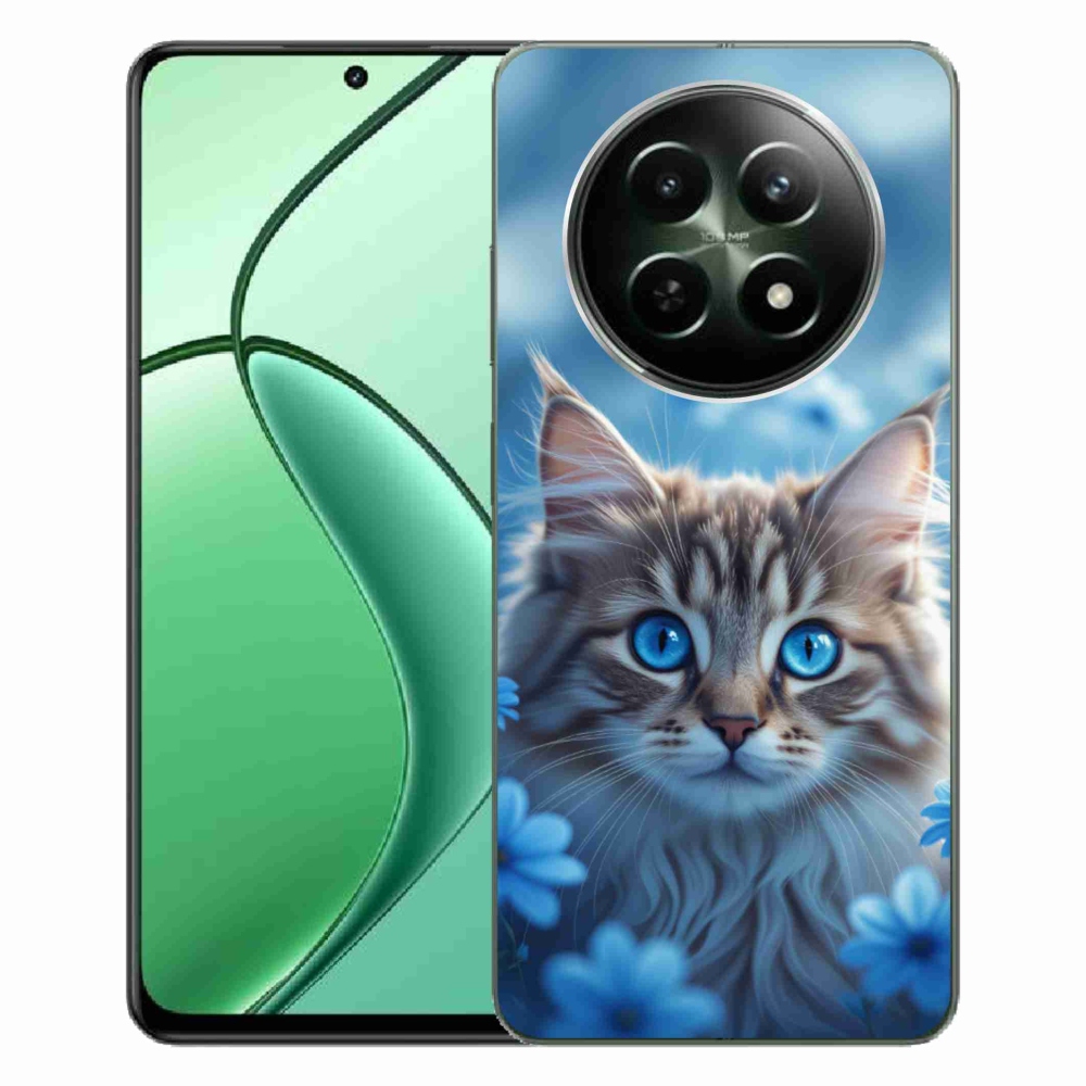 Gélový kryt mmCase na Realme 12 5G/12x 5G - mačiatko v modrých kvetoch