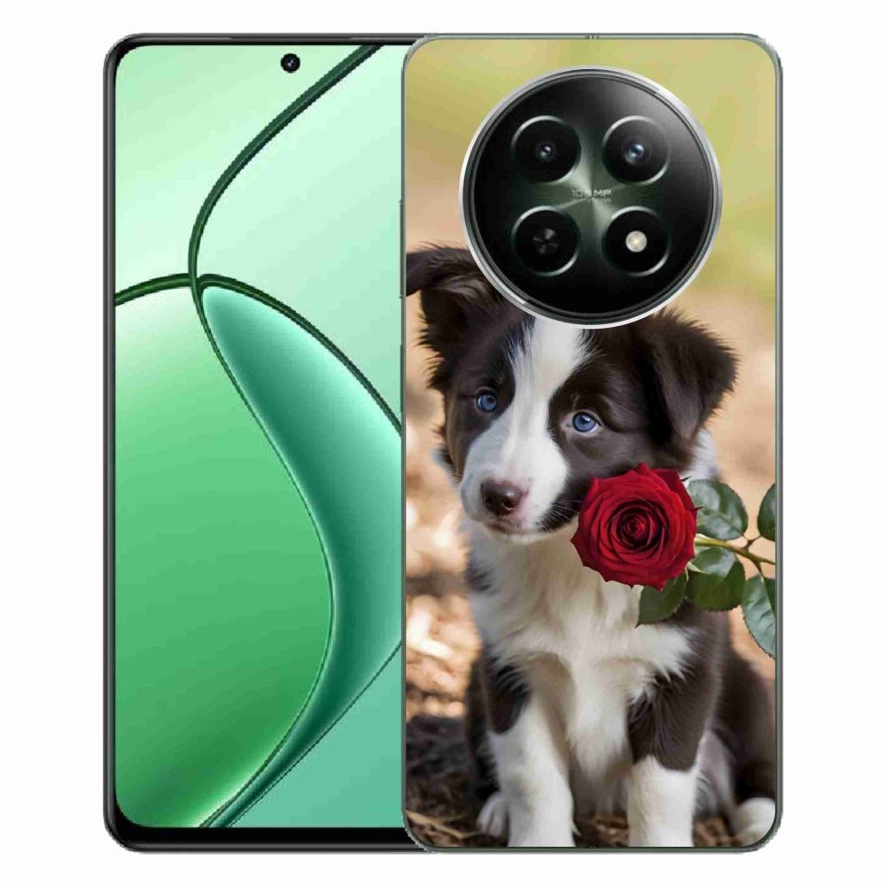 Gélový kryt mmCase na Realme 12 5G/12x 5G - roztomilá border kólia s ružou