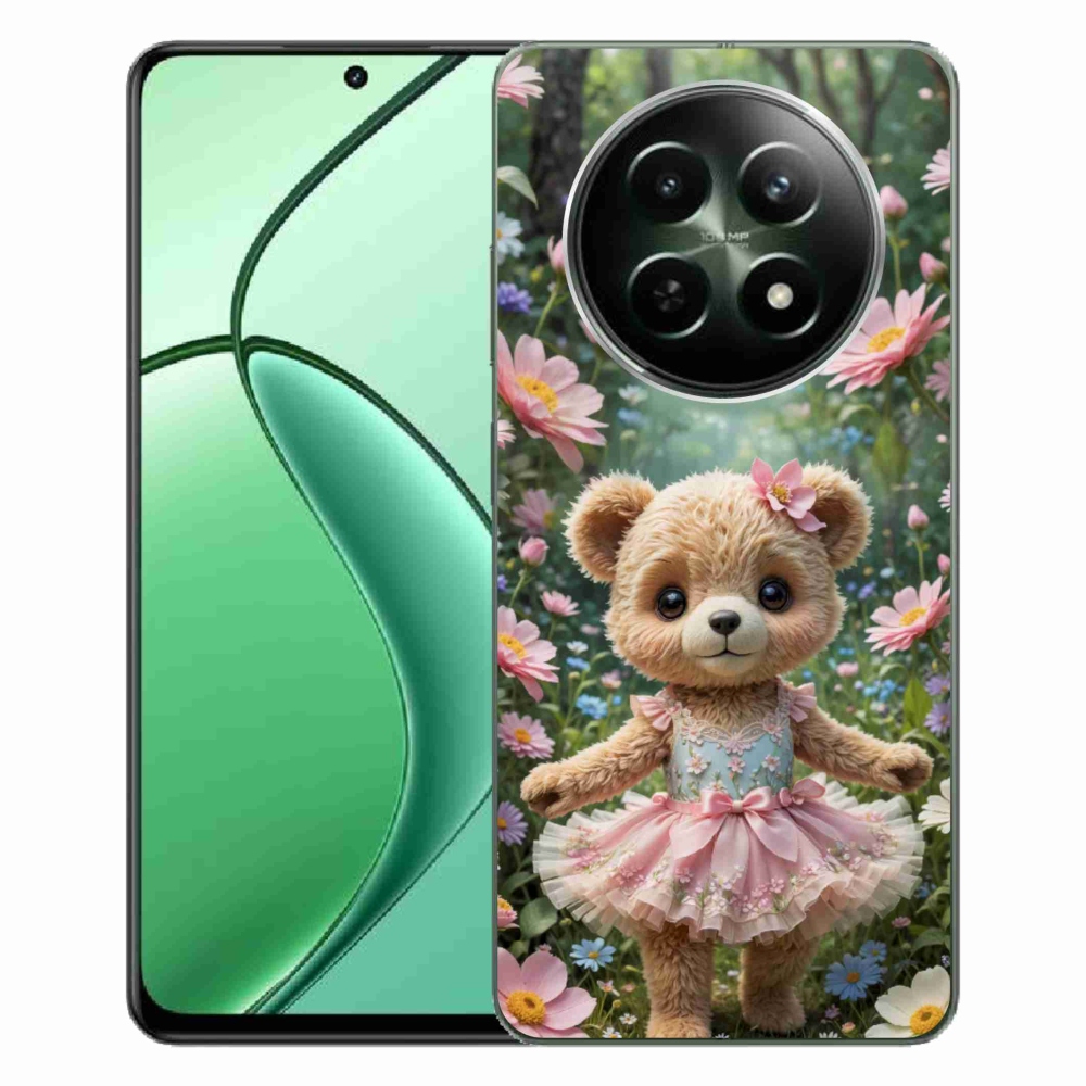 Gélový kryt mmCase na Realme 12 5G/12x 5G - roztomilý medvedík v kvetoch