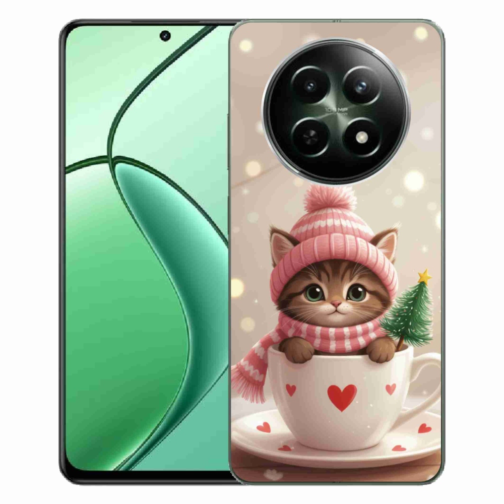 Gélový kryt mmCase na Realme 12 5G/12x 5G - vianočné mačiatko v hrnčeku