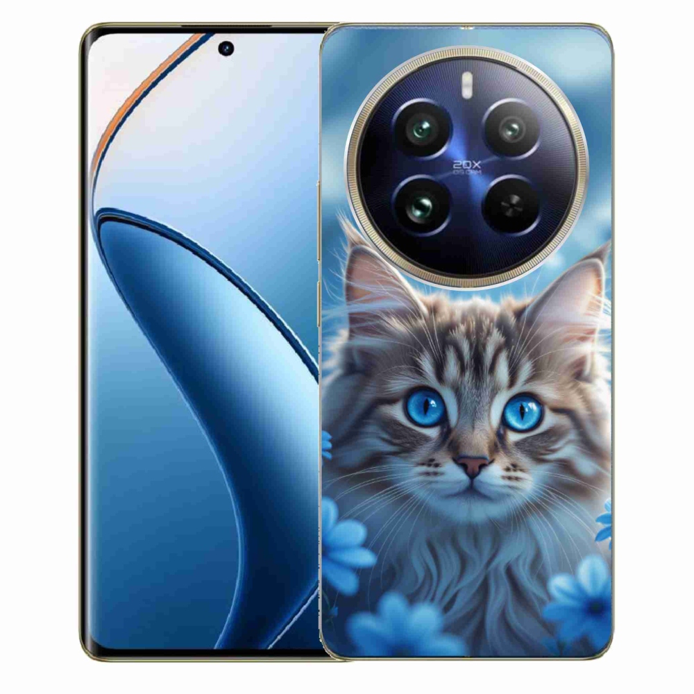 Gélový kryt mmCase na Realme 12 Pro 5G/12 Pro+ 5G - mačiatko v modrých kvetoch