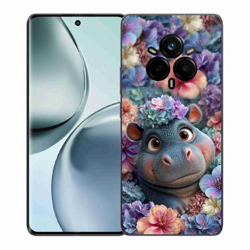 Gélový kryt mmCase na Realme 14 Pro 5G - hrošík v kvetoch
