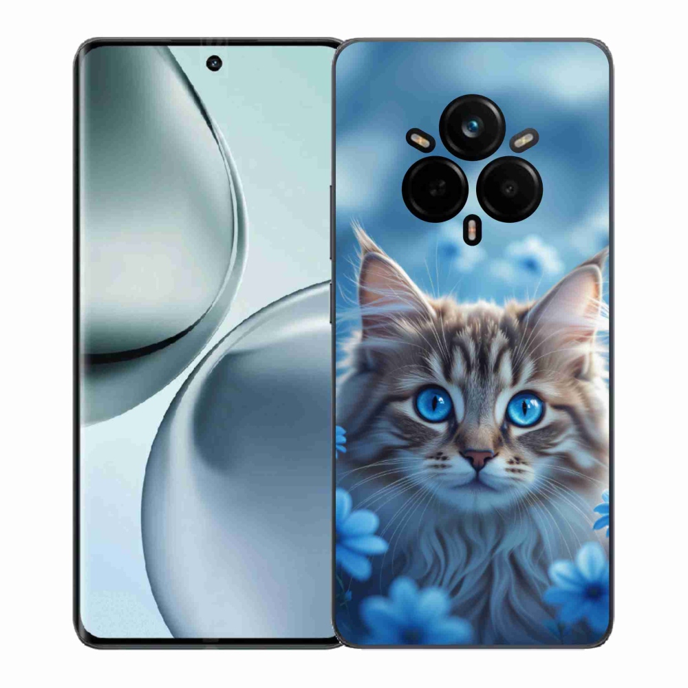 Gélový kryt mmCase na Realme 14 Pro 5G - mačiatko v modrých kvetoch