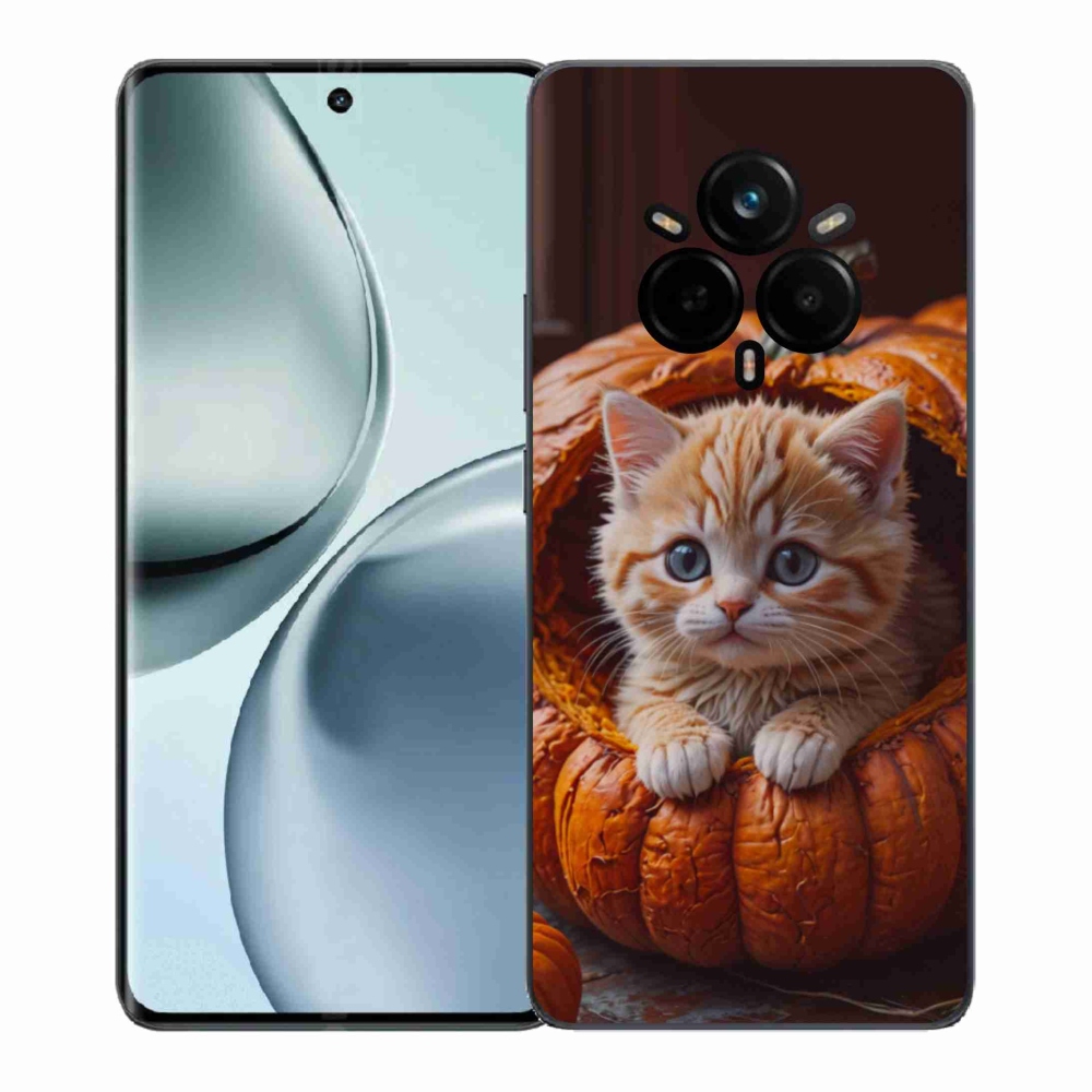 Gélový kryt mmCase na Realme 14 Pro+ 5G - mačiatko a tekvica 2