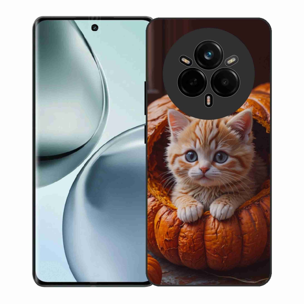 Gélový kryt mmCase na Realme 14 Pro+ 5G - mačiatko a tekvica 2
