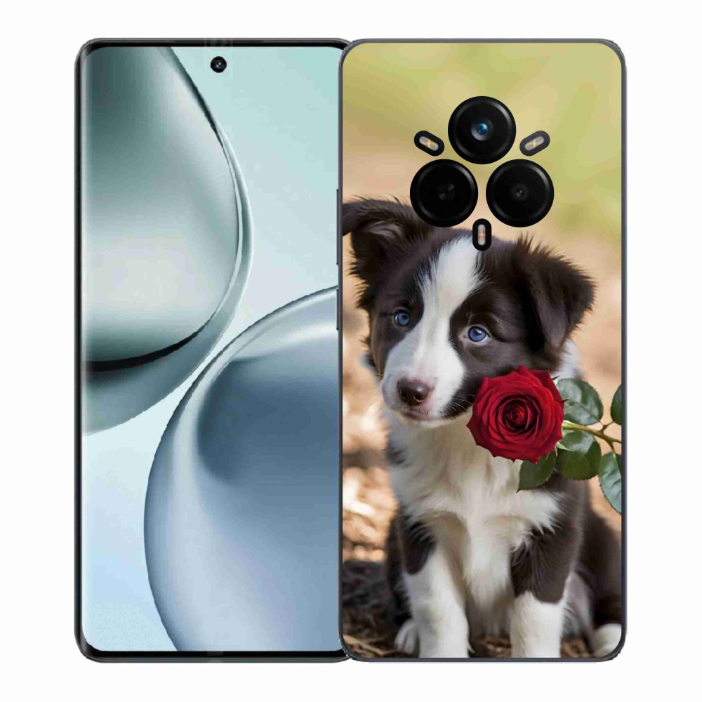 Gélový kryt mmCase na Realme 14 Pro 5G - roztomilá border kólia s ružou