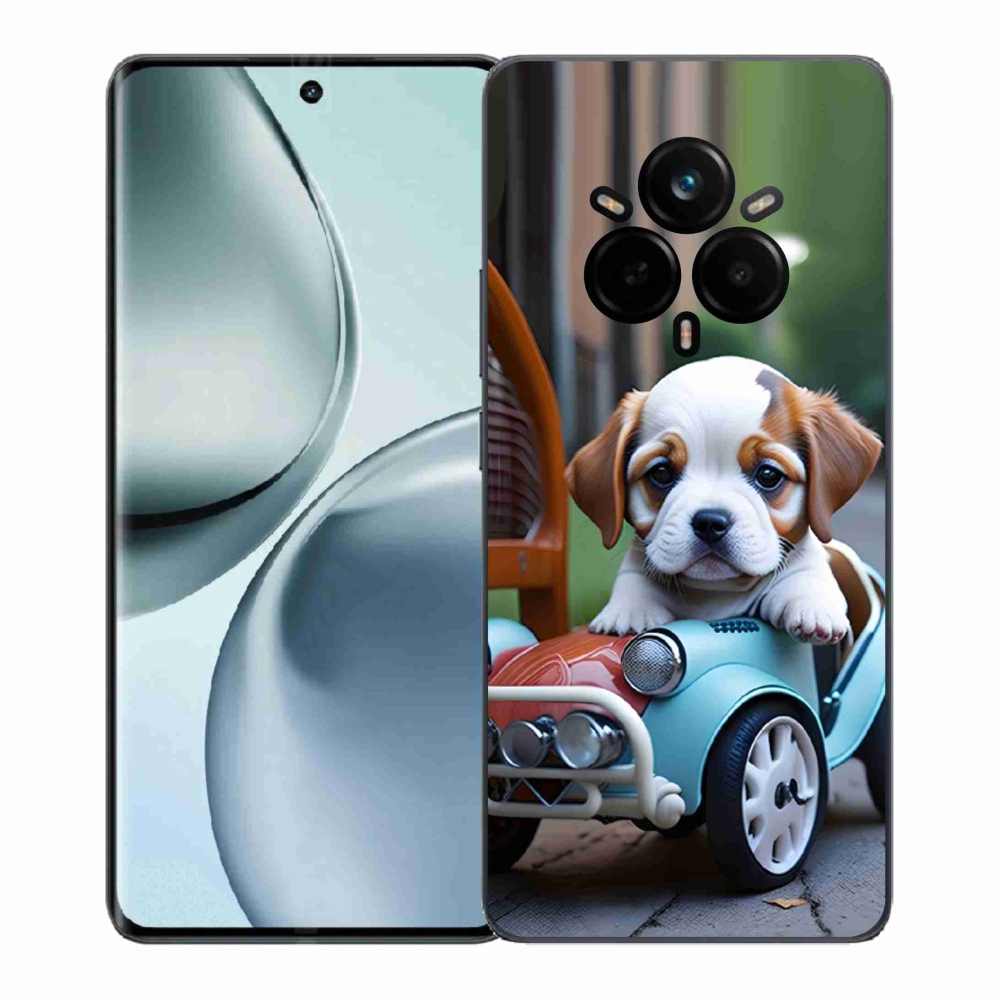 Gélový kryt mmCase na Realme 14 Pro+ 5G - šteňa v retro aute