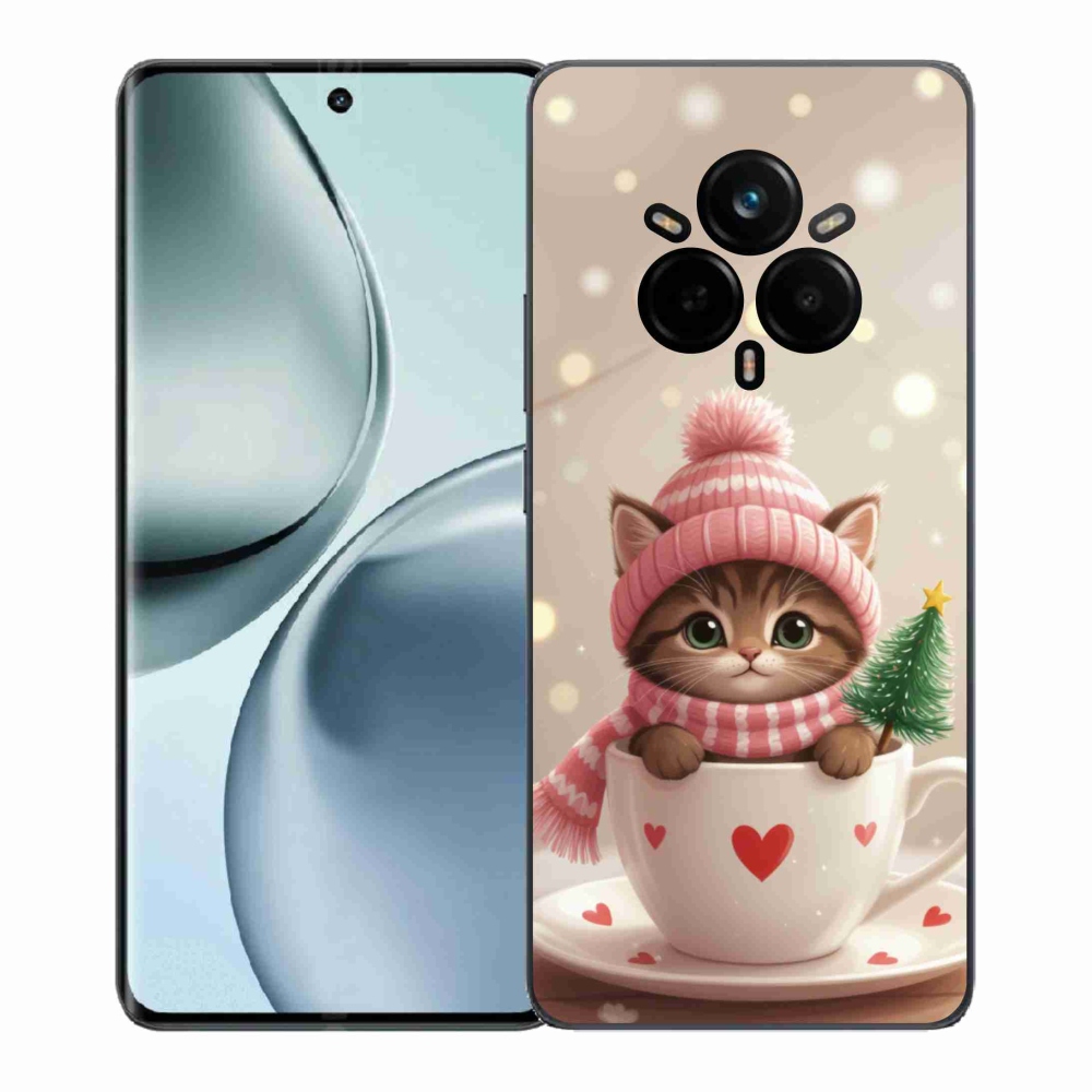 Gélový kryt mmCase na Realme 14 Pro 5G - vianočné mačiatko v hrnčeku