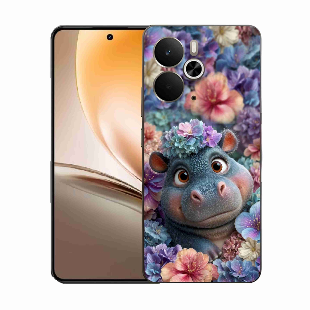 Gélový kryt mmCase na Realme 14T 5G/14 5G - hrošík v kvetoch