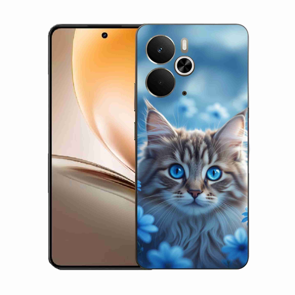 Gélový kryt mmCase na Realme 14T 5G/14 5G - mačiatko v modrých kvetoch
