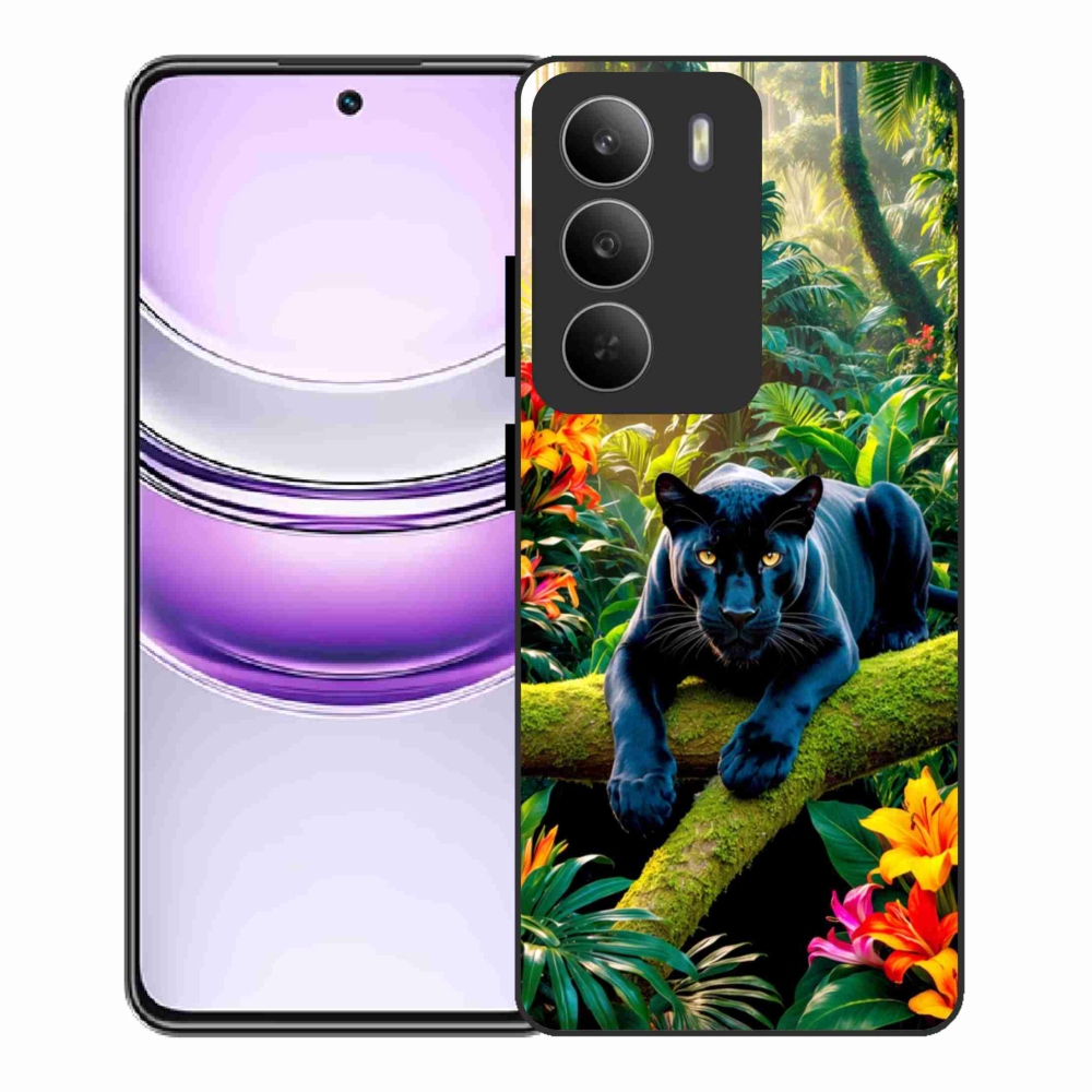 Gélový kryt mmCase na Realme 14x 5G - čierny panter v džungli