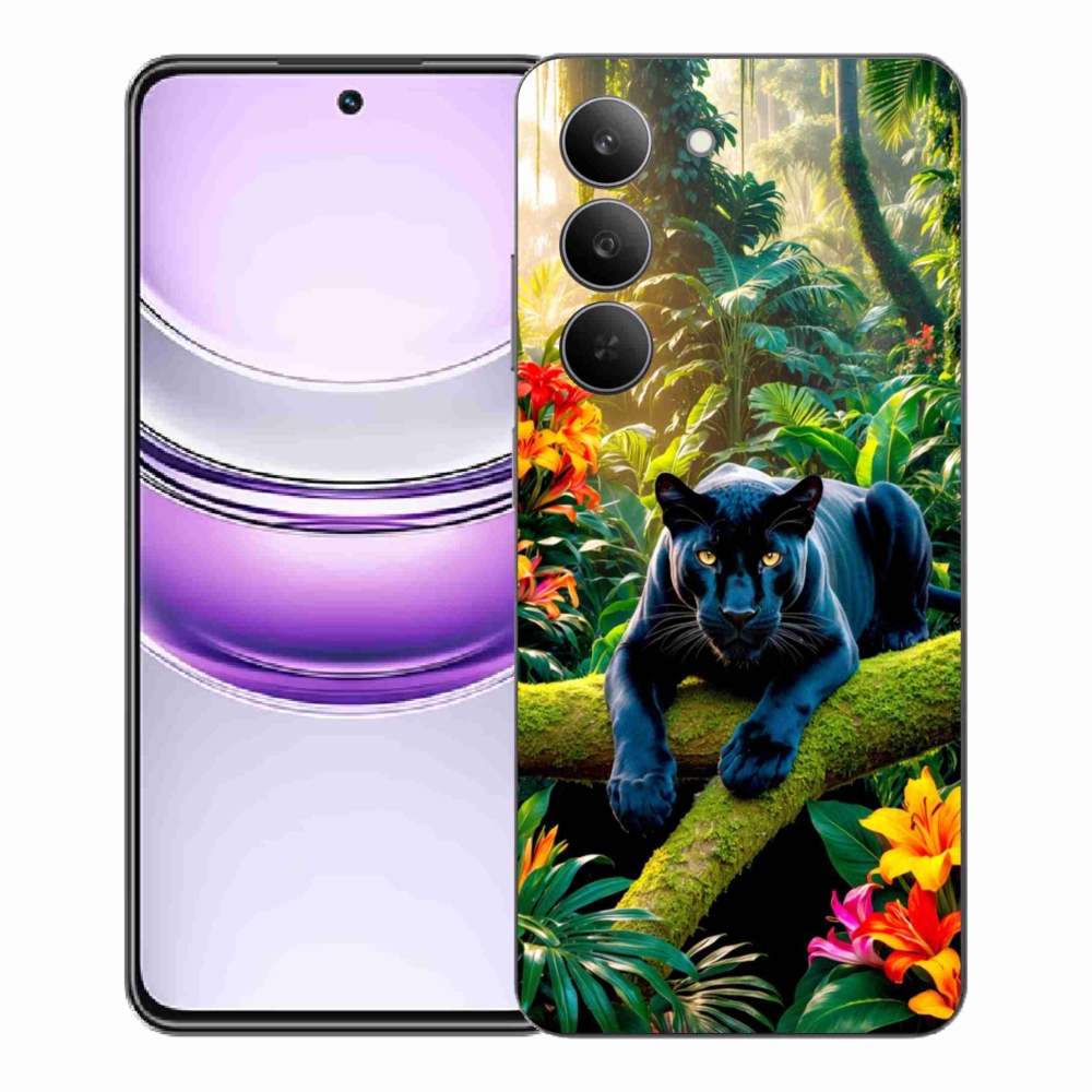 Gélový kryt mmCase na Realme 14x 5G - čierny panter v džungli