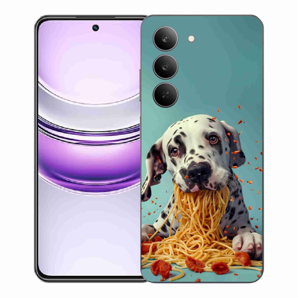 Gélový kryt mmCase na Realme 14x 5G - dalmatín a špagety
