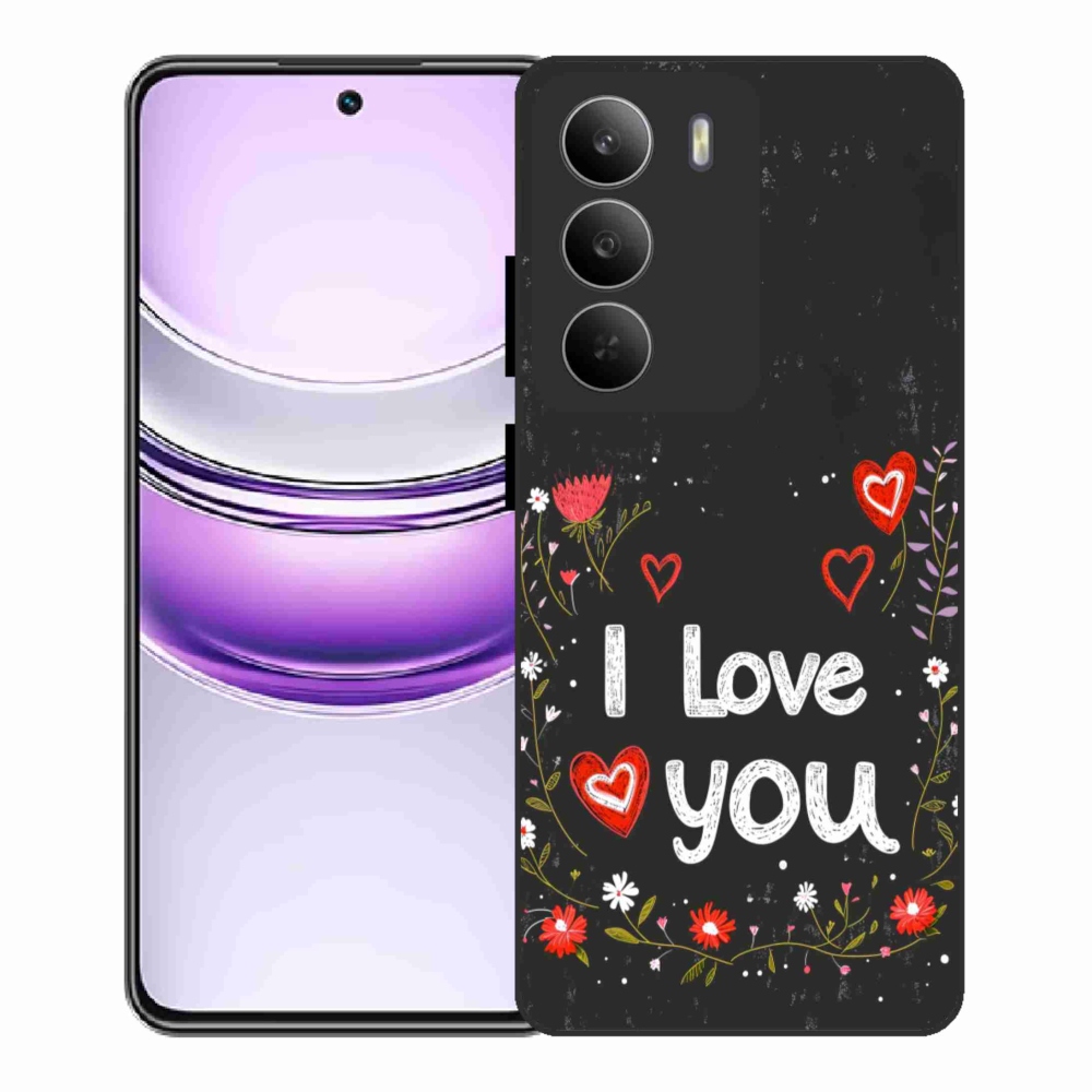 Gélový kryt mmCase na Realme 14x 5G - I love you čierne pozadie