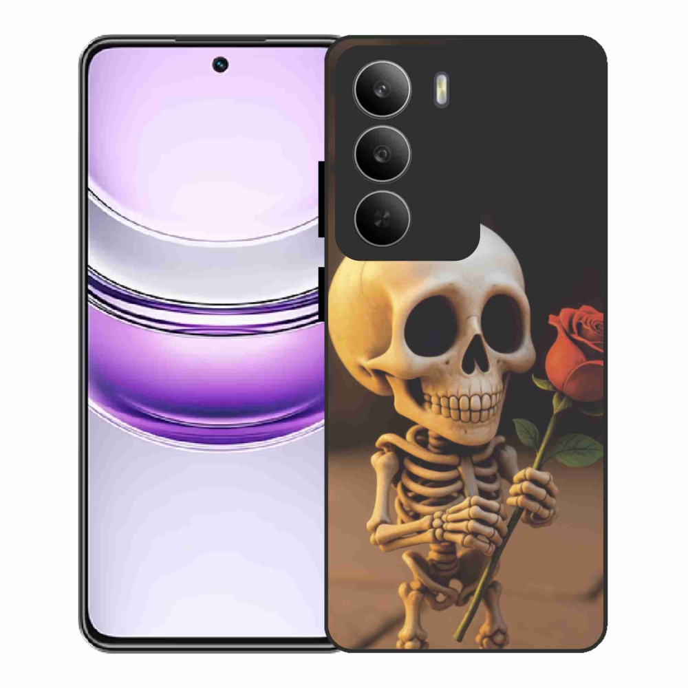 Gélový kryt mmCase na Realme 14x 5G - kostlivec s ružou