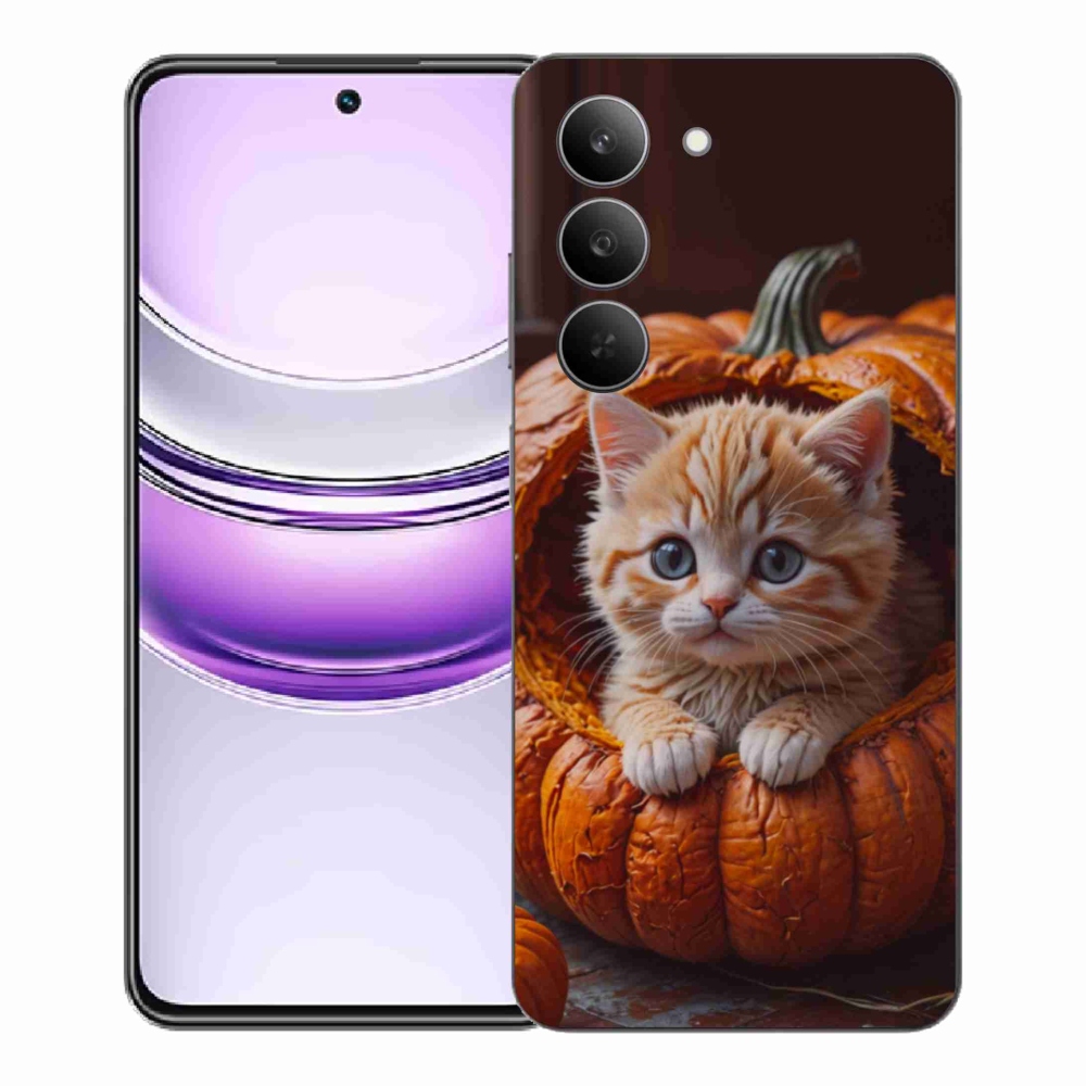 Gélový kryt mmCase na Realme 14x 5G - mačiatko a tekvica 2