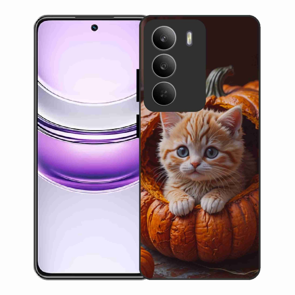 Gélový kryt mmCase na Realme 14x 5G - mačiatko a tekvica 2